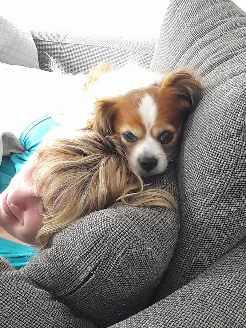 Emma's dog snuggling Emma's dog snuggling
