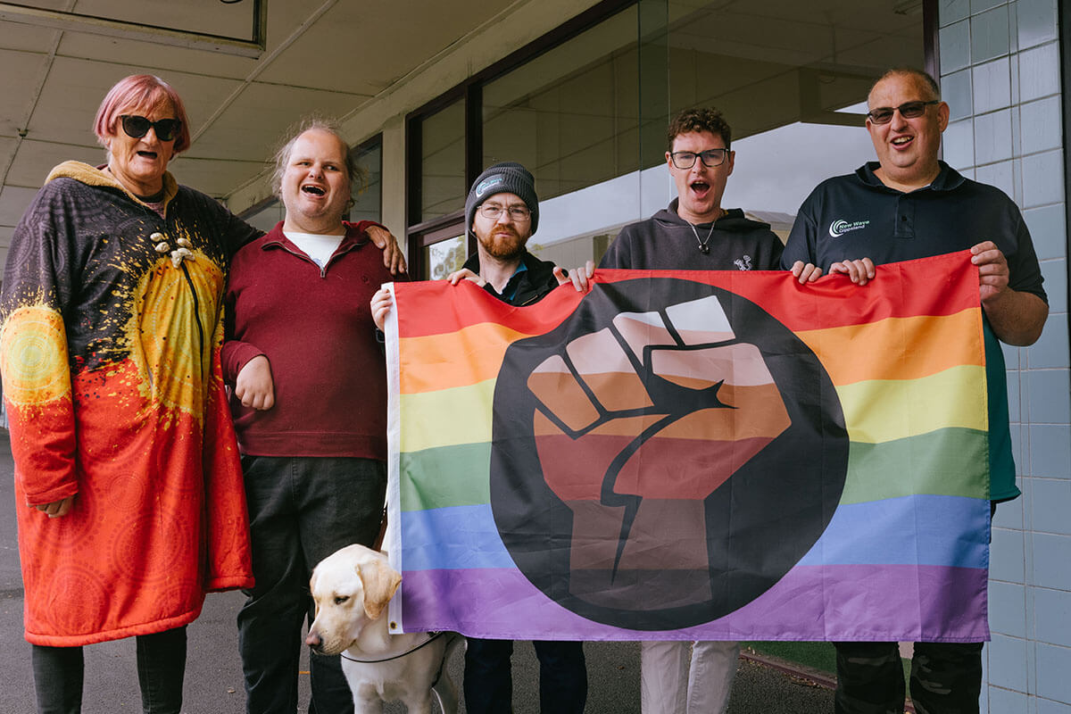 Sarah with Rainbow Pride group Sarah with Rainbow Pride group